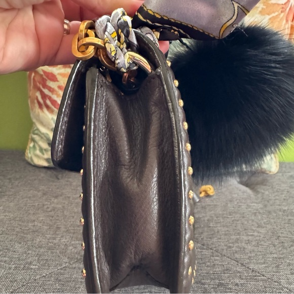 MCM Dark Green Haircalf & Brown Leather Shoulder Bag with Gold Chain - Picture 6 of 9